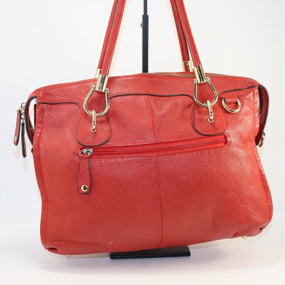 Rowallan of Scotland Red Pebbled Leather Satchel Tote w/ Crossbody Strap - Picture 3 of 7